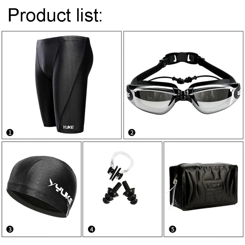 Men Swimming Shorts Waterproof Competition Swim Equipment Goggles with Ear-plug Cap Case Trunks Briefs Swimwear Half Pants