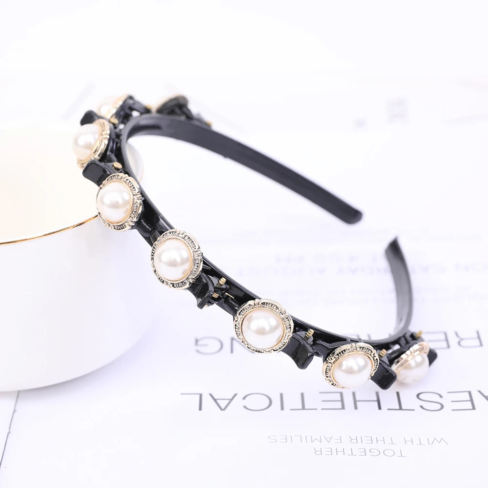 Double Layer Bands Clip Hairbands Fashion Plastic Braided Headband Knitting Women's Headwear Hair Accessories Pearl
