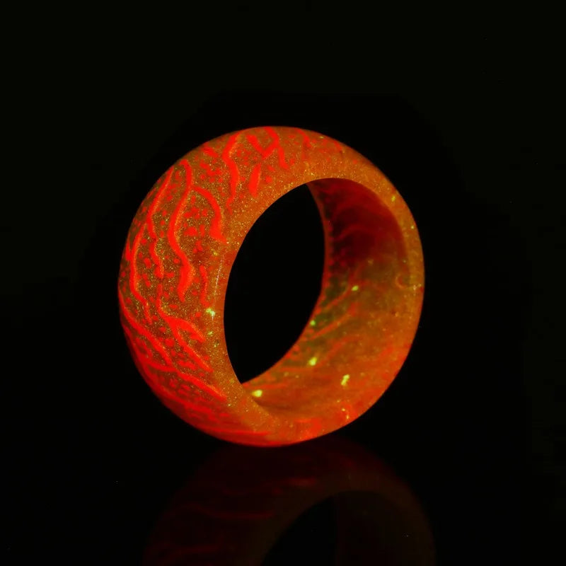 Luminous Resin Ring  Pink Glow Inlay  Fluorescent Glowing Rings