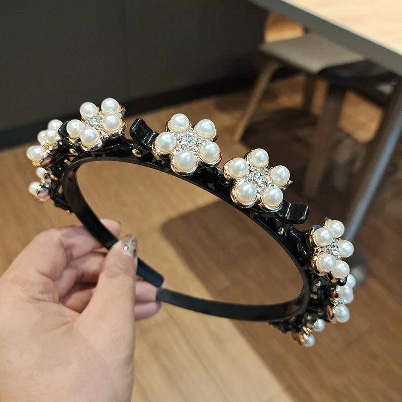 Double Layer Bands Clip Hairbands Fashion Plastic Braided Headband Knitting Women's Headwear Hair Accessories Pearl
