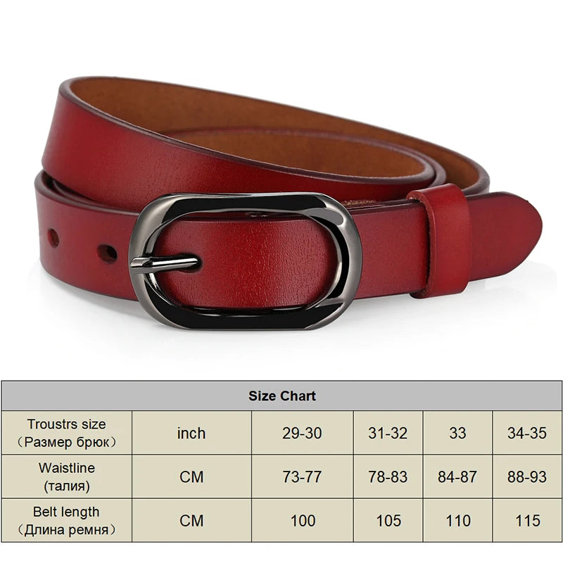 Leather Belt Hard Metal Buckle Natural Cowhide 2.3cm Thin