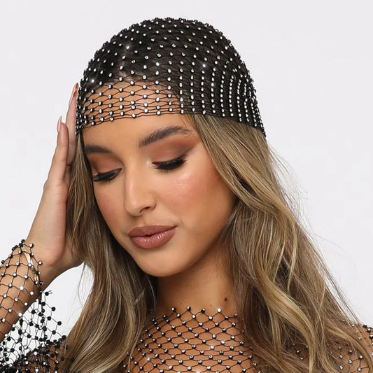 Luxury Rhinestone Head Scarf Hair Accessories Hollow Mesh Crystal Head Cap