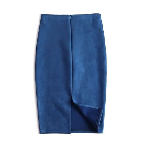 Suede  Knee Length High Waist Office Skirt