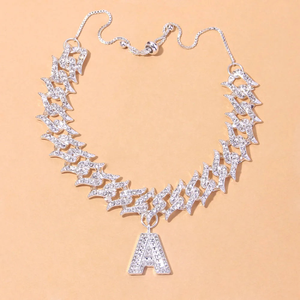 Hip Hop 26 Cuban Letter Anklet Beach Jewelry  Bohemian Silver Color Rhinestone Anklet