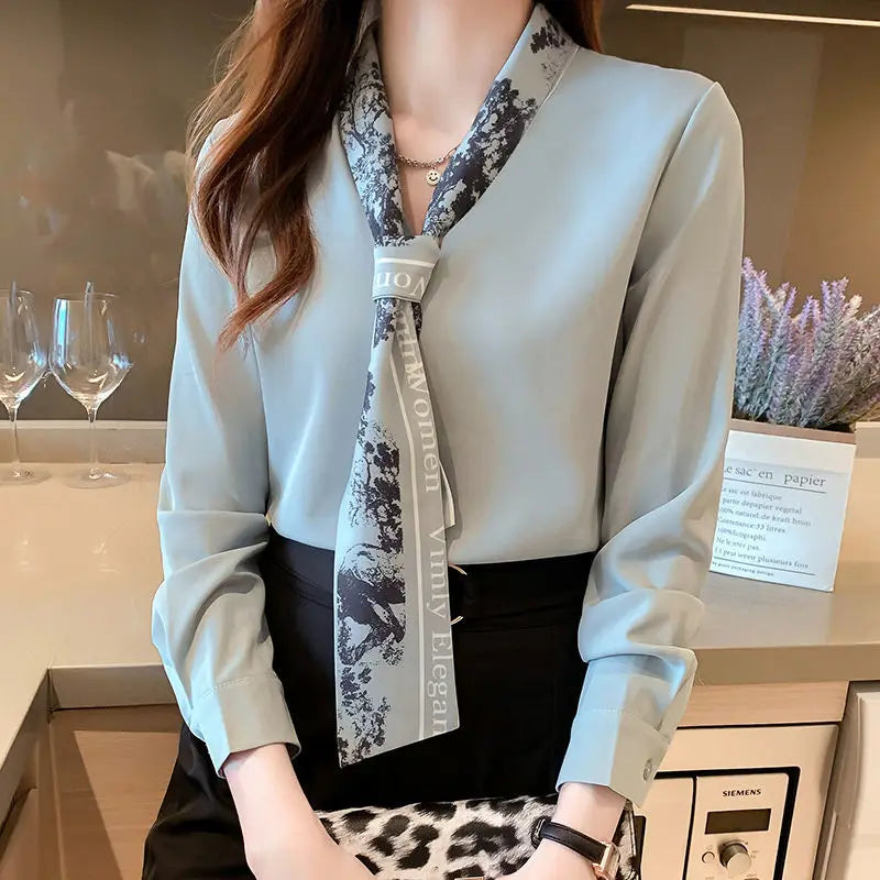 Elegant Bow Suit Collar Chiffon Shirt