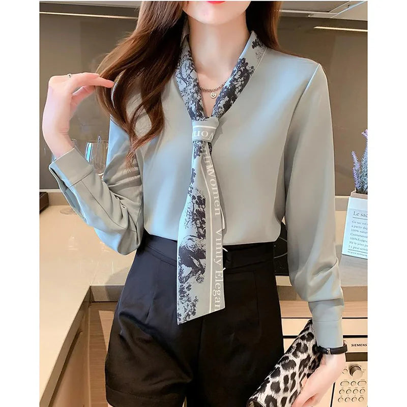 Elegant Bow Suit Collar Chiffon Shirt