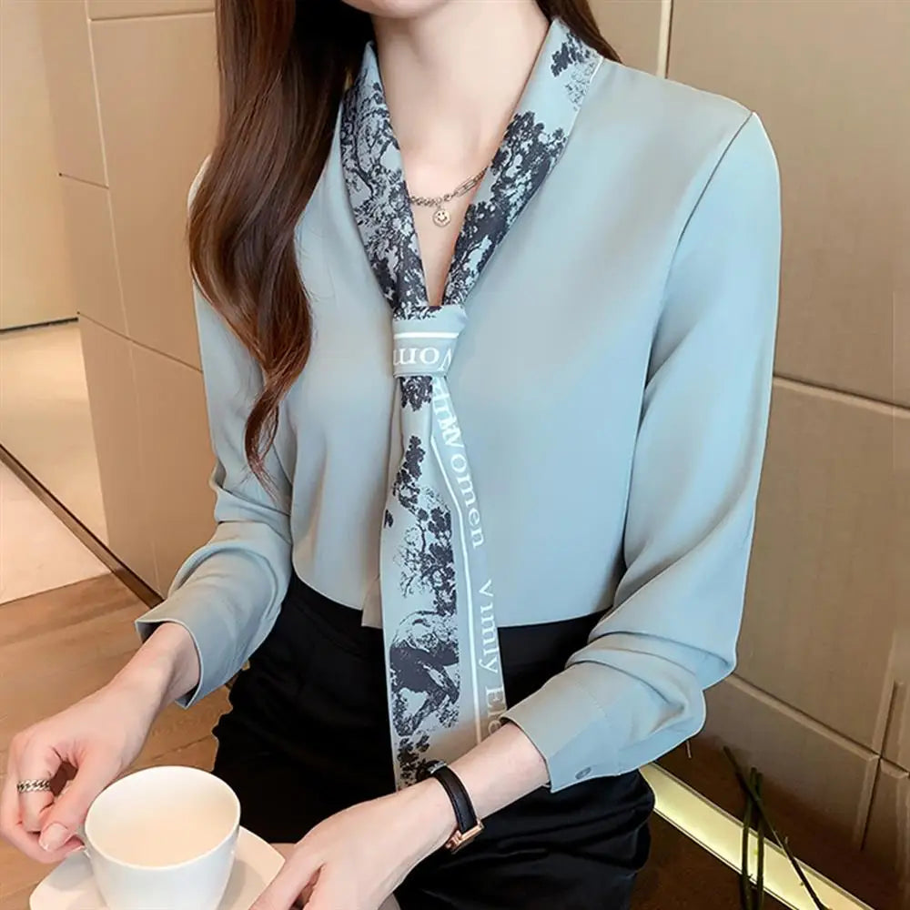 Elegant Bow Suit Collar Chiffon Shirt