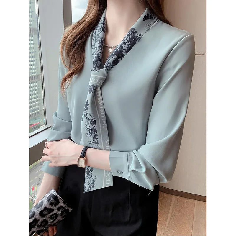 Elegant Bow Suit Collar Chiffon Shirt