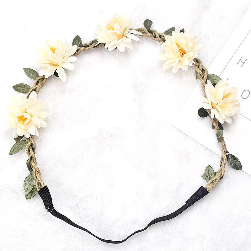 Flower Crown Hairband Rope Floral Headband Garland  Wreath Elastic Hair Accessories  Headpiece