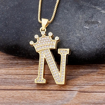 Nidin Luxury Copper Zircon A-Z Crown Alphabet Pendant Chain Necklace Hip-Hop Style Fashion Woman Man Initial Name Jewelry