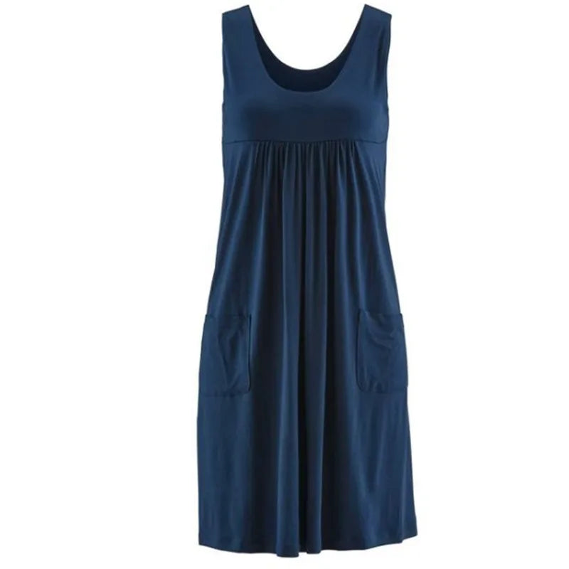 Fashion striped dress  summer dress  loose simple sleeveless dress women's clothing Pockets