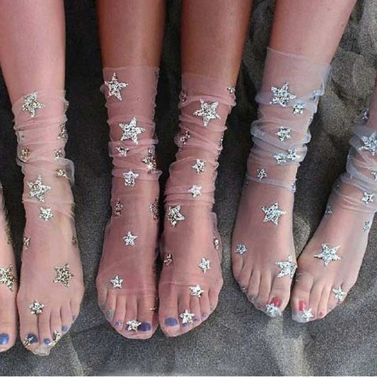 Fashion Star Transparent Socks Art Women Funny Glitter Socks Hosiery Ankle Socks Female Hipster