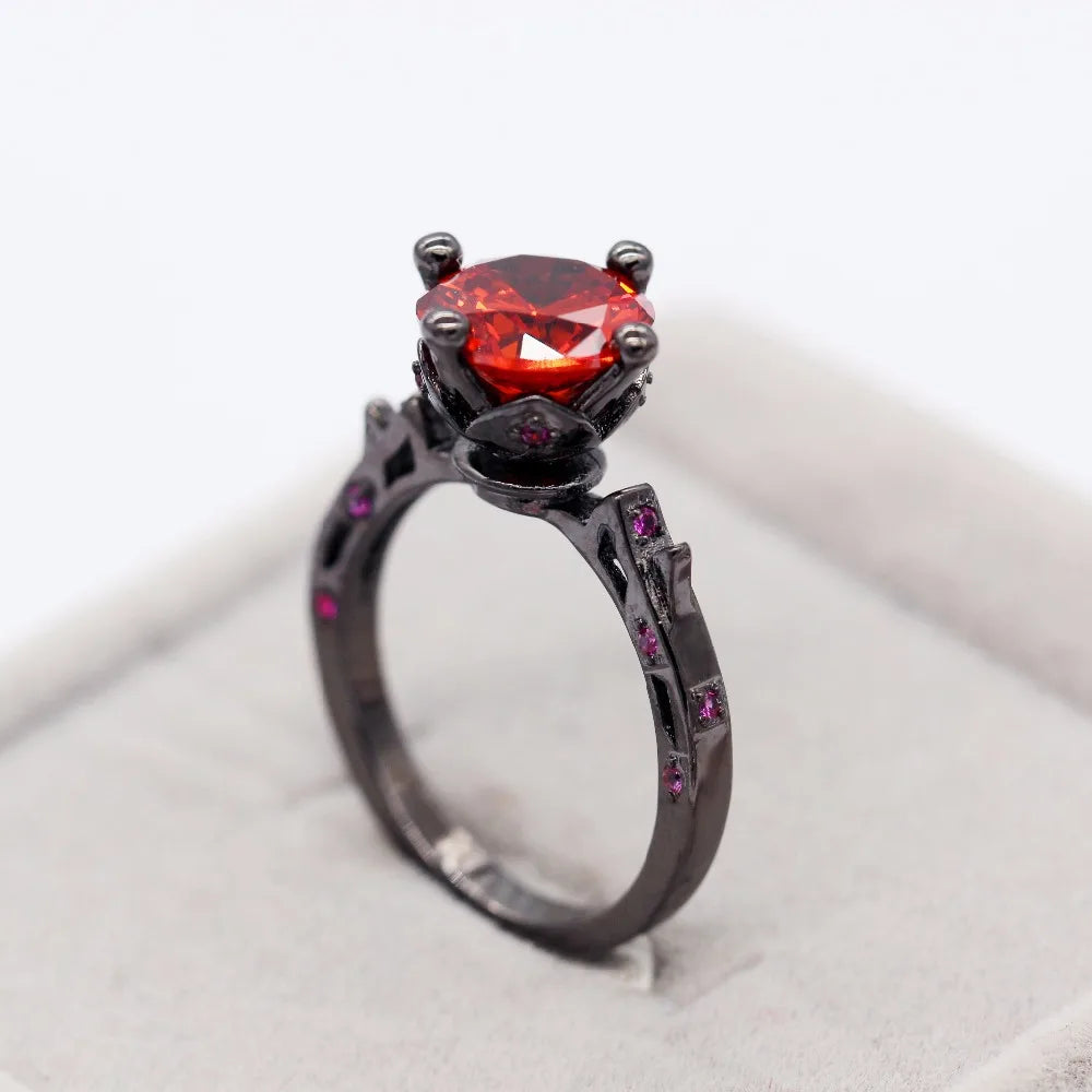 Black Rings Cubic Zirconia Red Stone