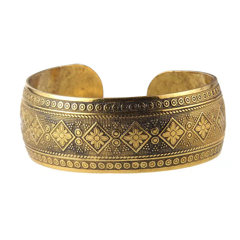 Gypsy Bohemian Vintage Tibetan Bronze Metal Carving Flower Elephant Cuff Bracelets & Bangles For Women Jewelry