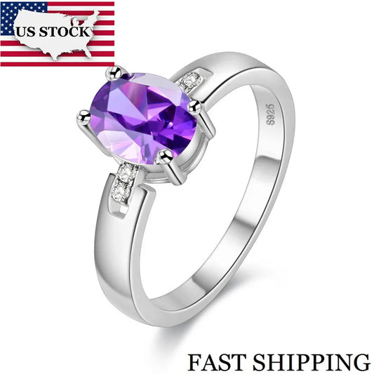 Crystal Jewelry Silver Color Ring Purple Costume Jewelry