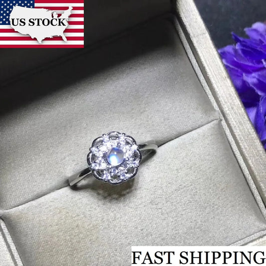 Simple and Refined, Natural Blue Moonstone Ring, 925 Silver, 4*4mm