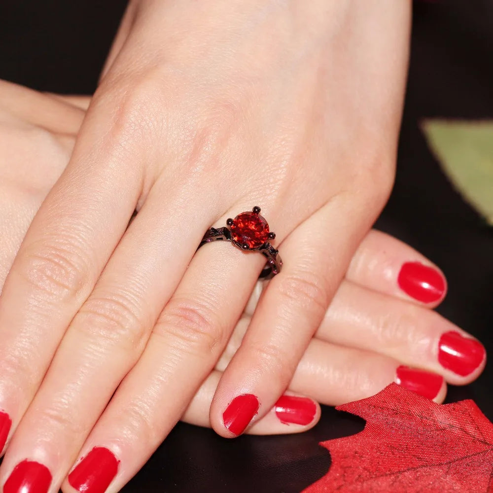 Black Rings Cubic Zirconia Red Stone