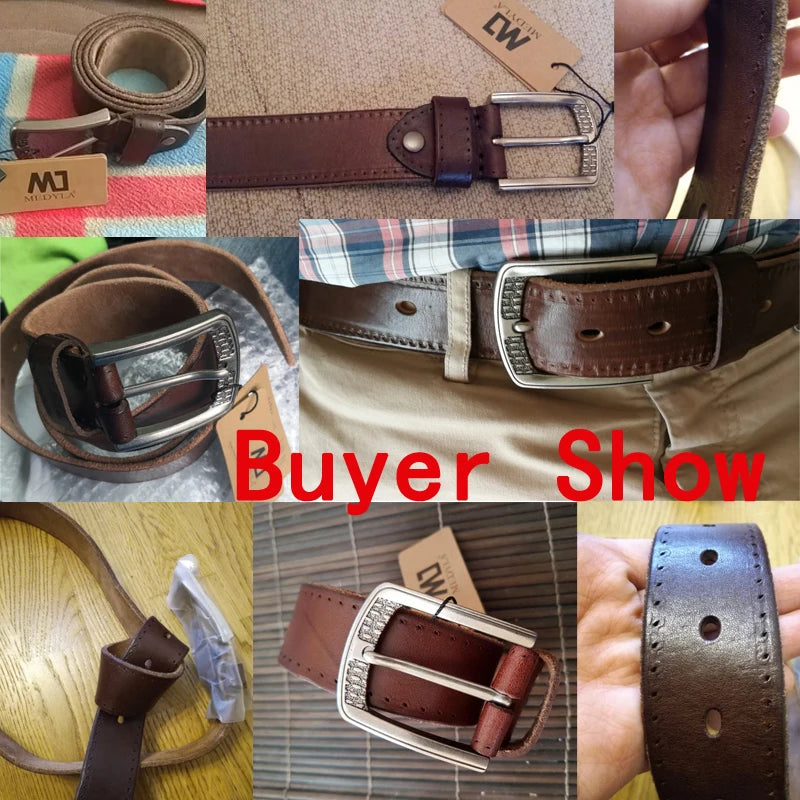 Natural Skin Cowhide Belt Vintage Alloy Pin Buckle Casual Leather Belt