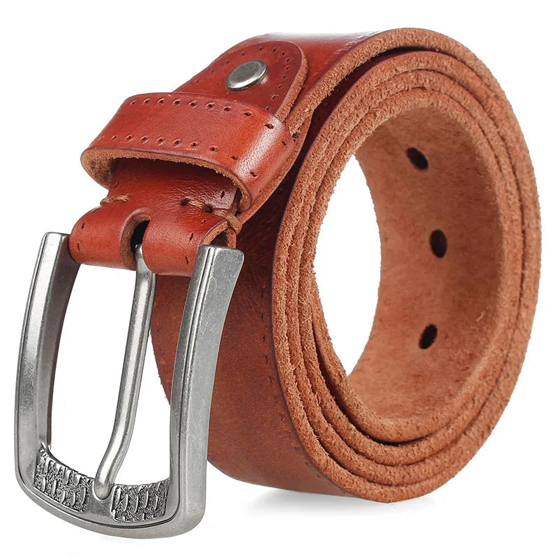 Natural Skin Cowhide Belt Vintage Alloy Pin Buckle Casual Leather Belt