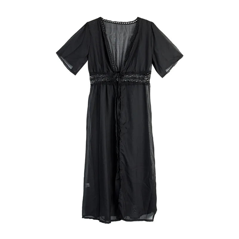 Beach Dress  Solid  Lace Beachwear  Knitted Beach Cover Up
