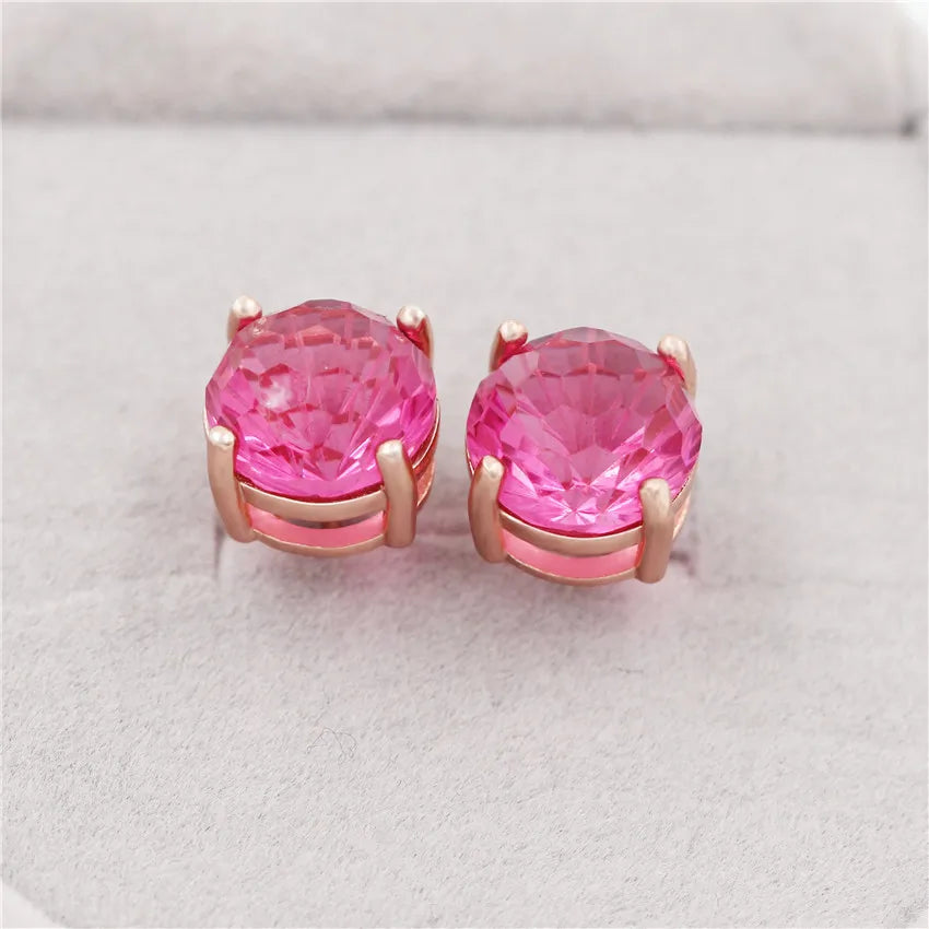925 Sterling Silver 6ct Red Topaz Stud Earrings Natural Zircon
