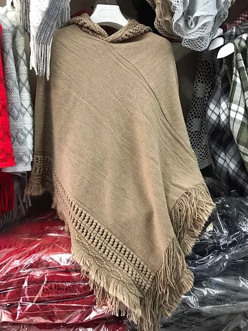 Ladies Tassel Cape Coat Fringe Poncho Oblique Stripe Coat Bohemian Shawl Scarf