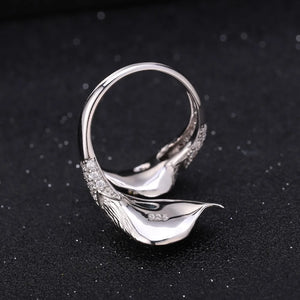 1.25C Natural Swiss Blue Topaz Calla lily Leaf Rings 925 Sterling Silver Handmade Adjustable Ring for Women
