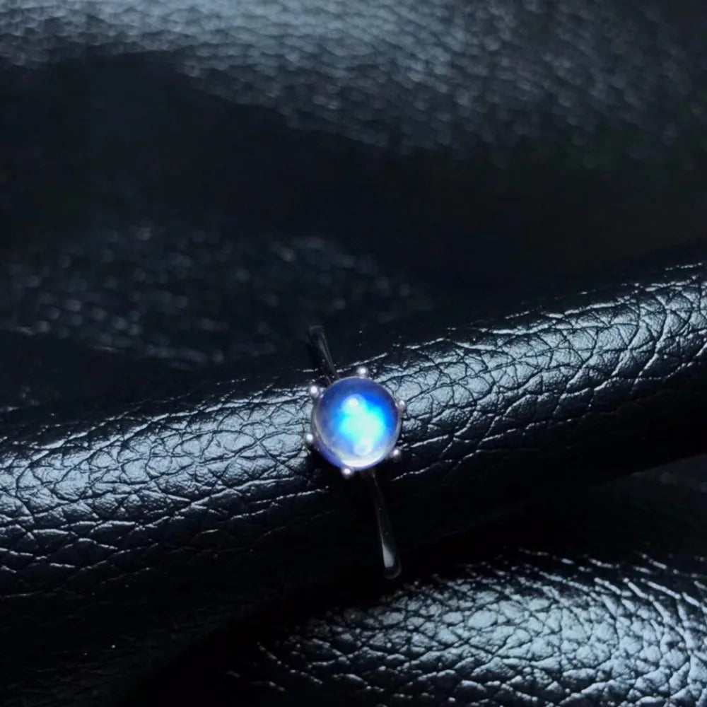 Round Natural Blue Moonstone Ring  925 Sterling Silver Fine Jewelry, 5*5mm Gemstone