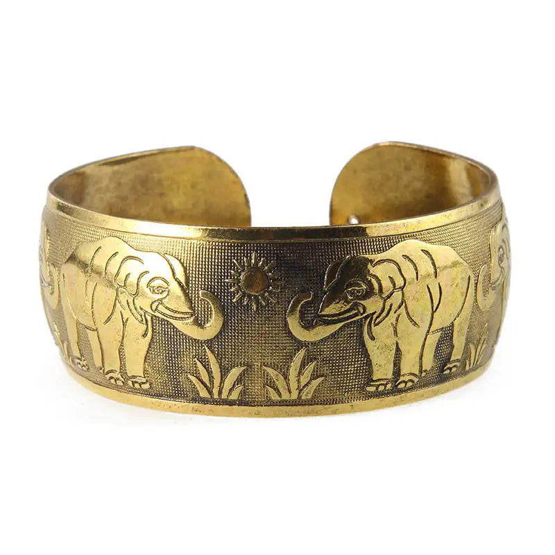 Gypsy Bohemian Vintage Tibetan Bronze Metal Carving Flower Elephant Cuff Bracelets & Bangles For Women Jewelry