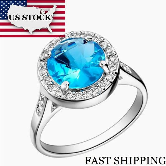 Silver Color Rings Love Blue Big Cubic Zirconia