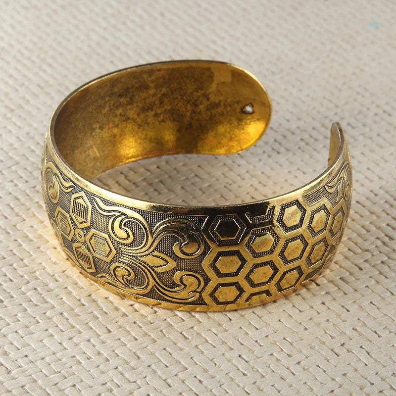Gypsy Bohemian Vintage Tibetan Bronze Metal Carving Flower Elephant Cuff Bracelets & Bangles For Women Jewelry
