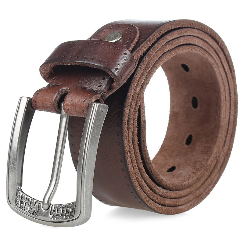 Natural Skin Cowhide Belt Vintage Alloy Pin Buckle Casual Leather Belt