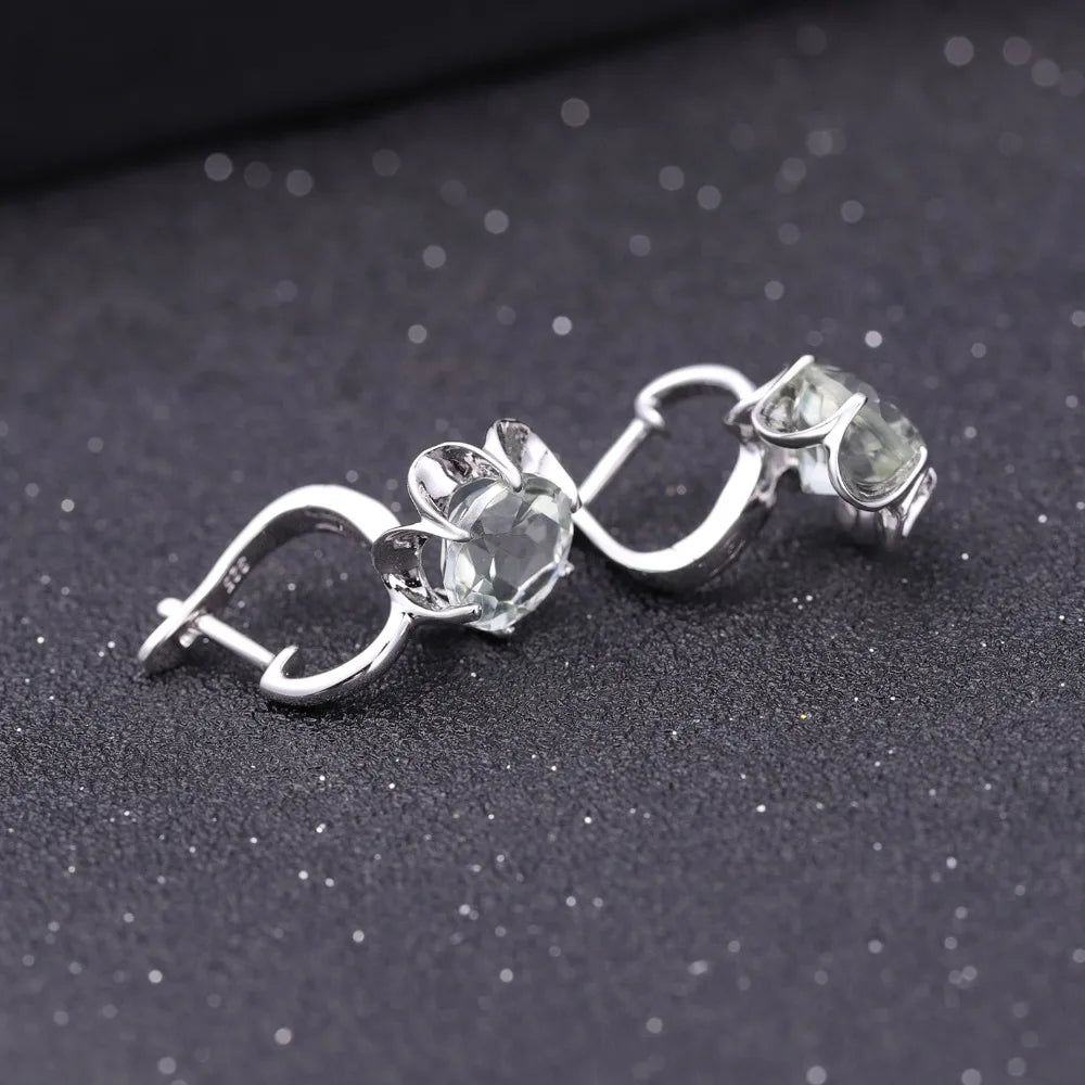 Pure 925 Sterling Silver Fine Jewelry Oval 5.47Ct Natural Green Amethyst Birthstone Stud Earrings For Women
