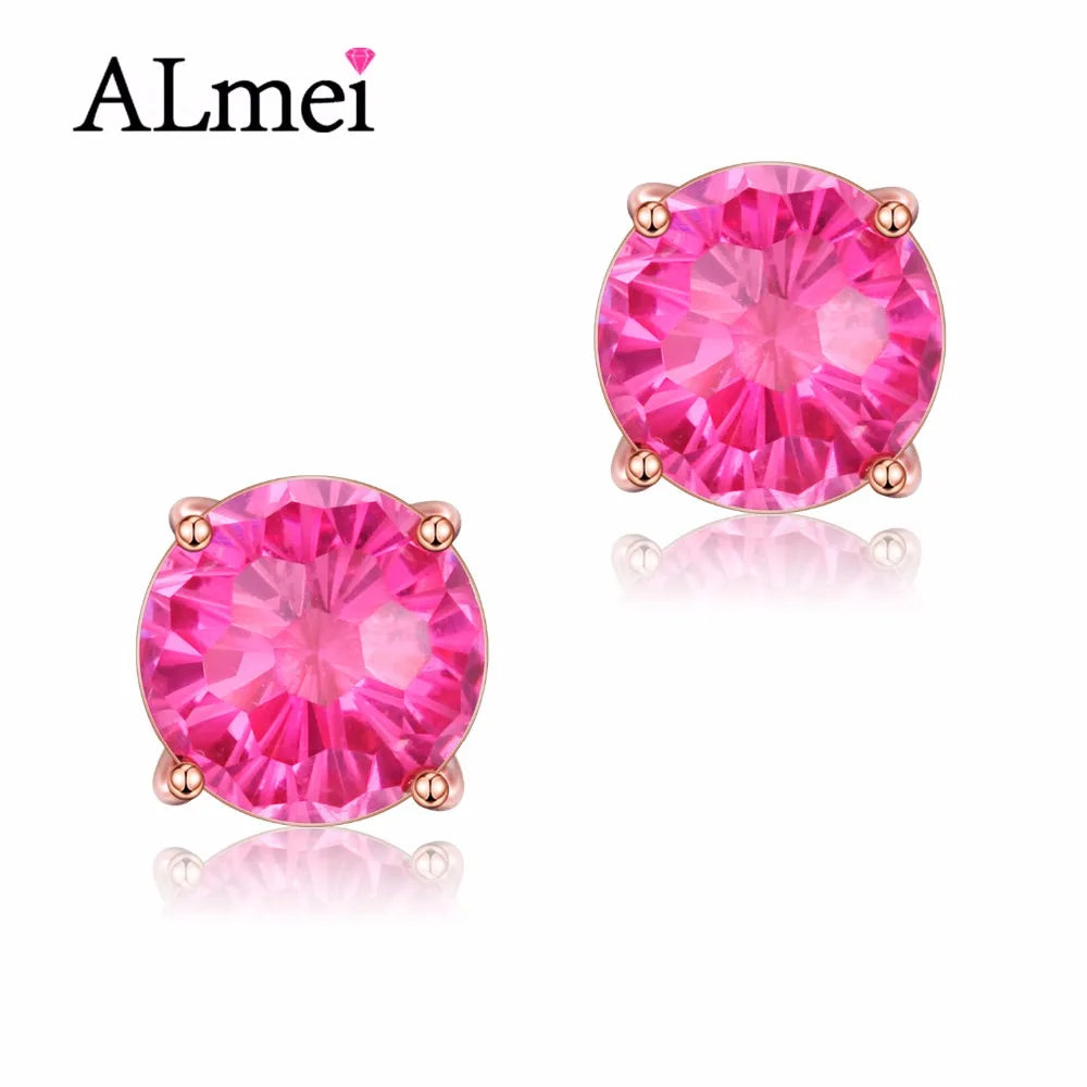 925 Sterling Silver 6ct Red Topaz Stud Earrings Natural Zircon