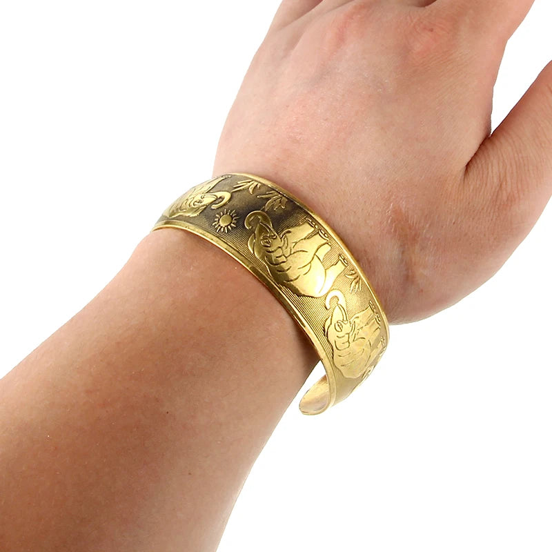 Gypsy Bohemian Vintage Tibetan Bronze Metal Carving Flower Elephant Cuff Bracelets & Bangles For Women Jewelry