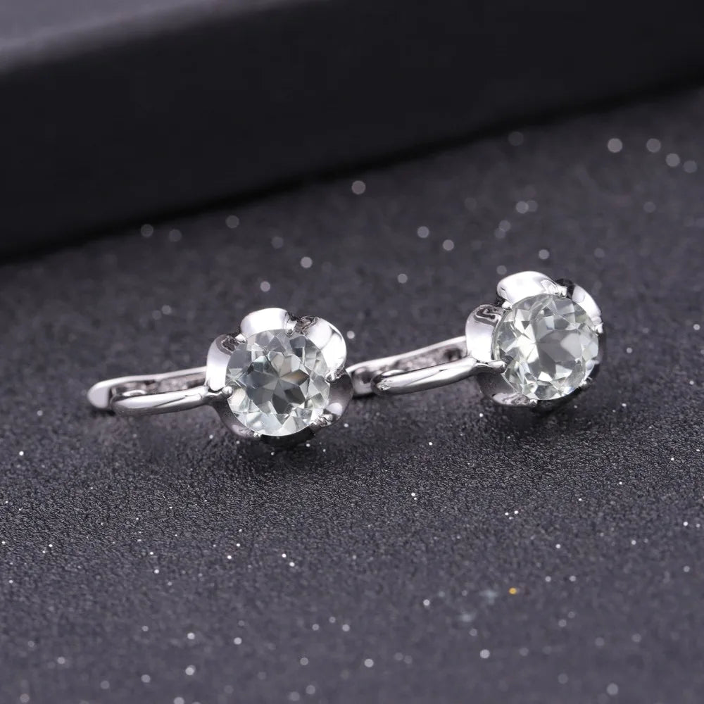 Pure 925 Sterling Silver Fine Jewelry Oval 5.47Ct Natural Green Amethyst Birthstone Stud Earrings For Women