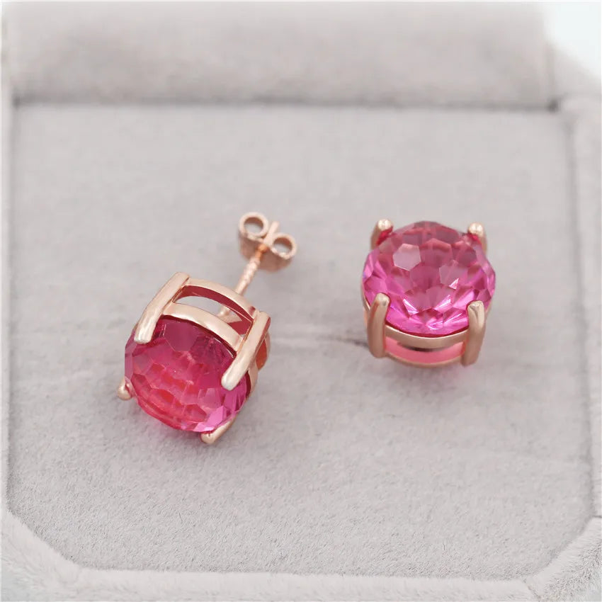 925 Sterling Silver 6ct Red Topaz Stud Earrings Natural Zircon