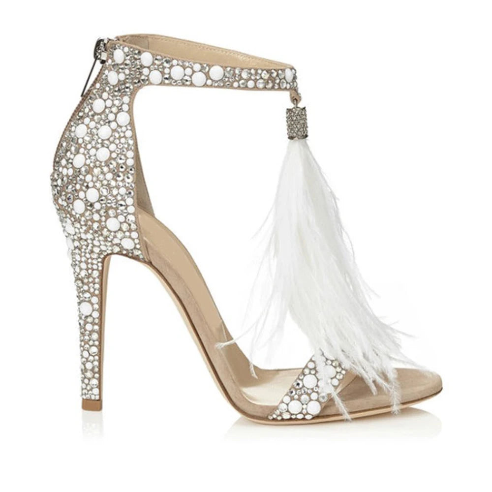 Sandals Stiletto  High Heels Sandals Rhinestone Feather