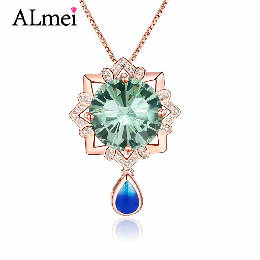 Malachite Cubic Zirconia Pendant 925 Sterling Silver Rose Gold Color Necklace
