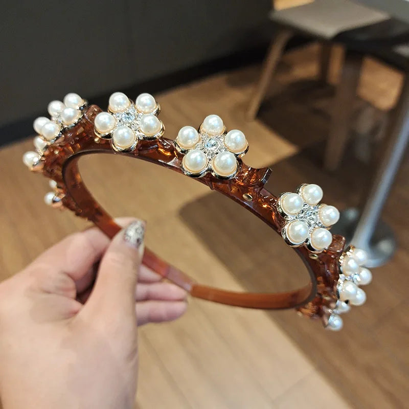 Double Layer Bands Clip Hairbands Fashion Plastic Braided Headband Knitting Women's Headwear Hair Accessories Pearl