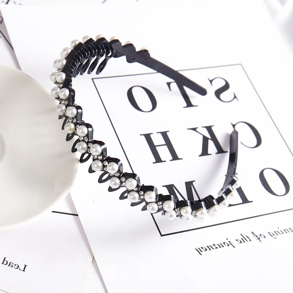 Double Layer Bands Clip Hairbands Fashion Plastic Braided Headband Knitting Women's Headwear Hair Accessories Pearl