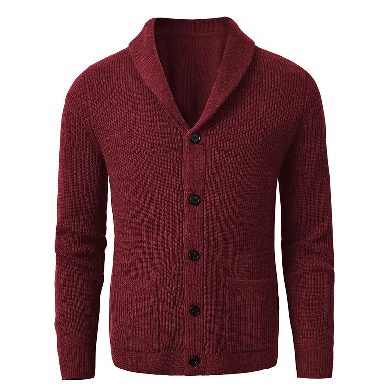 Shawl Collar Cardigan Sweater Slim Fit Cable Knit Button up Merino Wool Sweater