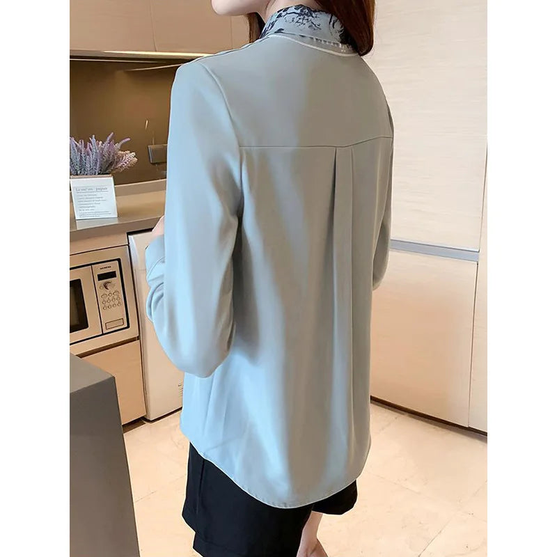 Elegant Bow Suit Collar Chiffon Shirt