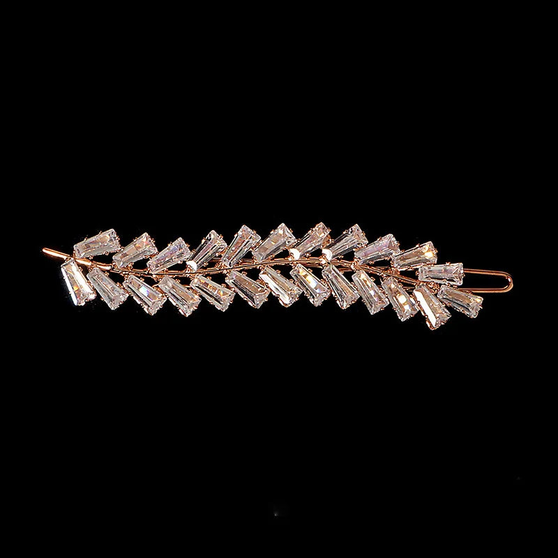 Fashion Barrette Cubic Zirconia Leaf Hair Clips for Women Accessories Hair Jewelry Headpiece