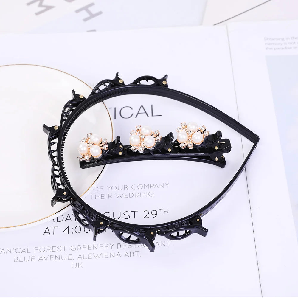 Double Layer Bands Clip Hairbands Fashion Plastic Braided Headband Knitting Women's Headwear Hair Accessories Pearl