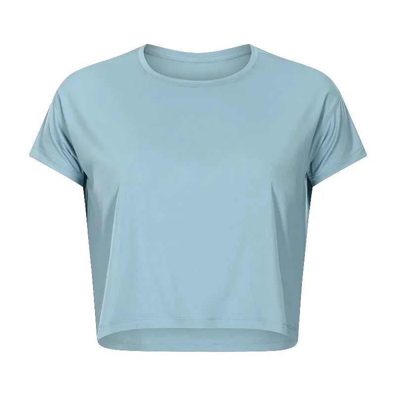 Loose Blouses Women Seamless Sport t-Shirts  Yoga Crop Top Short Sleeve Running Shirts Solid Quick Dry Fitness Gym Crop Tops