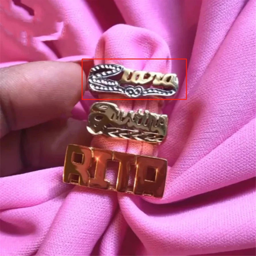 Custom Double Layers Nameplate Ring Hip Hop Two Color Name Ring Retro Jewelry