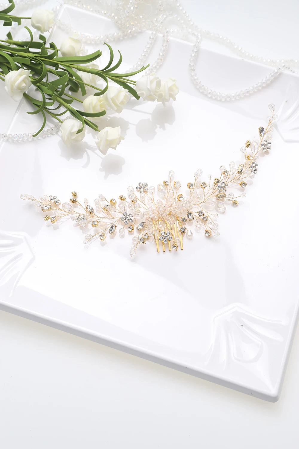 Vintage Rose Gold Silver Gold Black Hair Accessories Headwear Shiny Crystal Hair Comb Elegant