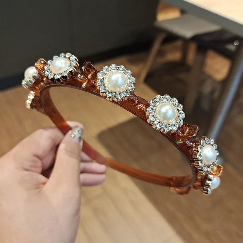 Double Layer Bands Clip Hairbands Fashion Plastic Braided Headband Knitting Women's Headwear Hair Accessories Pearl