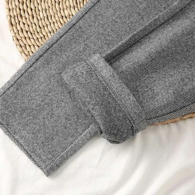 Wool Pants Women's Pencil Pants Autumn Winter High Waisted Casual Suit Pants Office Women Trousers